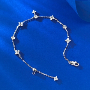 Bracelet à pampilles en argent sterling S925 avec fleurs en zircon et fermoir coulissant