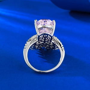 Detailed back view of S925 silver ring featuring hollow patterns and pink carbon diamond