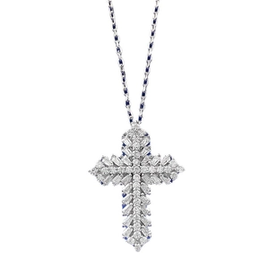Elegant S925 silver cross pendant necklace with sparkling cubic zirconia on white backdrop