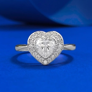 Élégante Bague en Argent Sterling 925 en Forme de Cœur avec Strass Blancs pour Femmes Mode Halo Pave Cœur Bijoux Cadeau