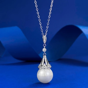 Artificial Pearl Pendant Necklace 925 Sterling Silver Shell Artificial Pearl Zircon Clavicle Chain Elegant Jewelry For Women