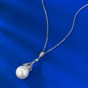 Elegant S925 silver necklace with 12mm shell pearl and hollow crown dreamcatcher pendant
