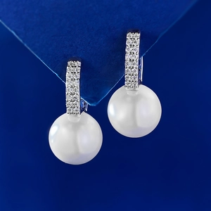 Elegant S925 sterling silver 11mm pearl stud earrings with micro-paved sparkling crystals