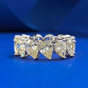 Luxury S925 Sterling Silver Pear Cut Rhinestone Eternity Ring Teardrop Yellow White Pink Stone Finger Ring For Women Jewelry