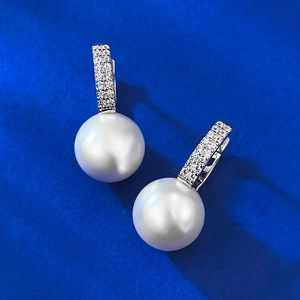 Elegant 11mm pearl drop earrings with micro-pave cubic zirconia in S925 sterling silver