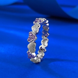 Bague éternité en argent 925 vintage avec cœurs brossés et zircons violets