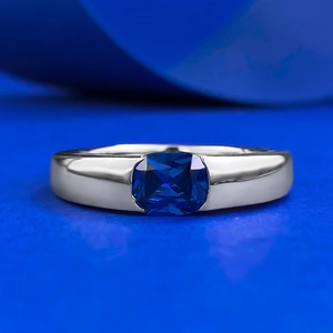 925 Sterling Silver Royal Blue Rhinestone Square Ring For Women Geometric Inlaid Jewelry Fashion Finger Ring Banquet Party Accessory