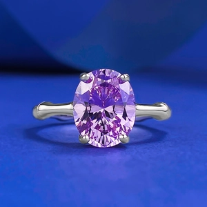 Bague en Argent Sterling 925 en Forme de Joint de Bambou pour Femme Avec Strass Violet Lavande Ovale Bijoux de Mode Simple