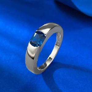 Elegant S925 silver ring featuring a rectangular royal blue sapphire gemstone for men