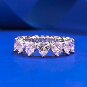 Anello Eternity a Cuore in Argento Sterling 925 per Donna Giallo Rosa Bianco Strass Pave Intarsiato Gioielli di Moda Regalo