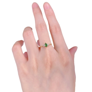 Marquise cut emerald green gemstone ring in gold plated S925 sterling silver