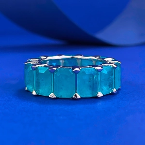 Bague en Ligne en Argent Sterling 925 Avec Strass Vert Paraïba pour Femme Élégante Bague Éternité Taille Rectangle Bijoux de Mode