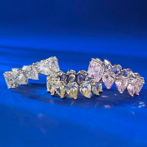 Sparkling S925 silver eternity rings with pear-cut diamonds in white, yellow, and pink colors