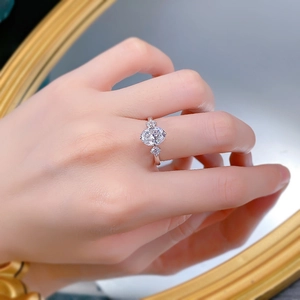 Close-up of S925 sterling silver ring featuring a 7x9mm oval carbon diamond on hand