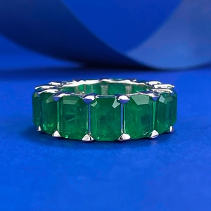 925 Sterling Silver Eternity Ring Emerald Cut Green Rhinestone Stackable Band Jewelry Fashion Commuter Ring For Women