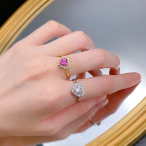 S925 silver rings with heart-shaped pink peach and white stones in gold and silver finishes