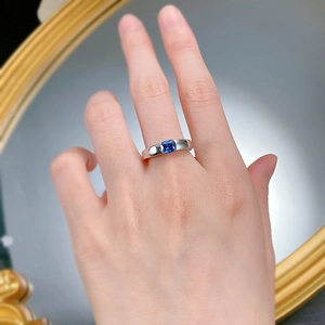 Elegant S925 silver ring featuring a square royal blue stone shown on a hand