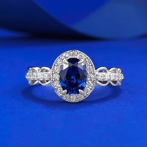 Elegant 925 Sterling Silver Oval Blue Synthetic Sapphire Ring Hollow Halo Zirconia Pave Inlaid Women Fashion Fine Jewelry