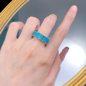 Bague en argent 925 avec cinq pierres précieuses rectangulaires bleu Paraiba pour femmes
