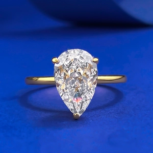 Bague en Argent Sterling 925 Taille Poire Plaquée Or Forme Goutte d'Eau Bague Géométrique Bijoux de Mode Femme