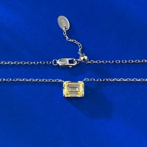 Elegant S925 sterling silver necklace with emerald-cut yellow high carbon diamond pendant