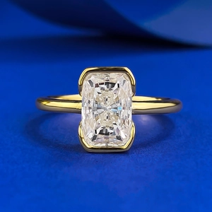 Lussuoso Anello in Argento Sterling 925 con Strass Rettangolare per Donna Placcato Oro Taglio Smeraldo Gioielli di Moda