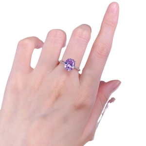 Bague en argent S925 avec pierre violette ovale et anneau texturé style bambou