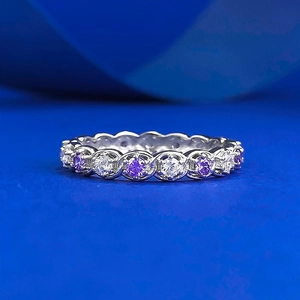 Bague Éternité en Argent Sterling S925 Zirconia Rond Violet et Blanc Sertie Bague Vague pour Femme Bijoux de Mode Cadeau