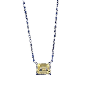 S925 silver necklace featuring a yellow emerald-cut gemstone and blue enamel chain