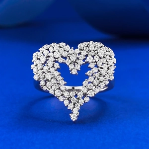 925 Sterling Silver Heart Ring Sparkling Full Rhinestone Inlaid Hollow Romantic Commuter Finger Jewelry For Women Valentine Gift