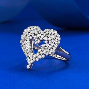 Sparkling S925 sterling silver heart ring featuring brilliant white pavé-set stones