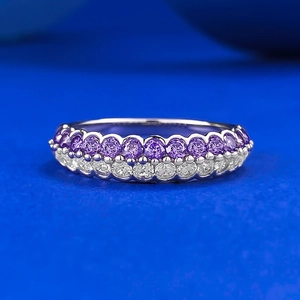 925 Sterling Silver Double Row Purple White Rhinestone Ring Elegant Fashion Jewelry Daily Band For Women Finger Ring