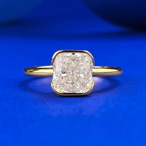 925 Sterling Silver Gold Plated Radiant Cut Rhinestone Ring For Women Geometric Bezel Setting Minimalist Luxury Jewelry Gift