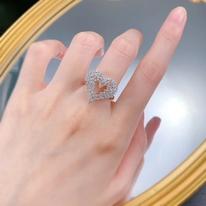 Elegant S925 sterling silver ring with shimmering heart hollowed pave diamond design