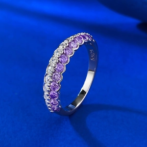 S925 sterling silver eternity ring featuring purple and white zircon rows on blue silk