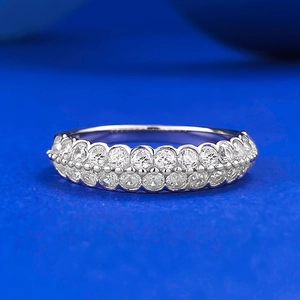 Bague en Argent Sterling 925 Double Rangée de Strass pour Femme Mode Violet Blanc Géométrique Bague Ajustable Bijoux Cadeau