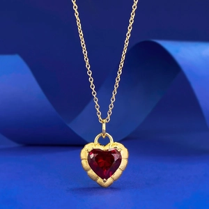 S925 Sterling Silver Garnet Heart Pendant Necklace Adjustable Gold Plated Retro Chinese Style Fine Jewelry For Women Gift