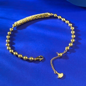 Elegant gold beaded bracelet with crystal encrusted curved bar and S925 silver finish