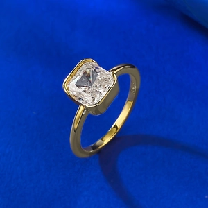 Elegant gold-plated S925 silver ring featuring a 7x7mm radiant cut white square stone
