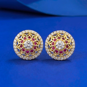 Luxury 925 Sterling Silver Gold Plated Rhinestone Stud Earrings Vintage Round Floral Mandala Earrings For Women Jewelry Gift
