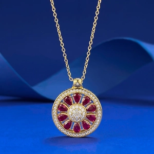 925 Sterling Silver Gold Plated Flower Pendant Necklace For Women Chinese Style Richness Bloom Rhinestone Inlaid Jewelry Gift