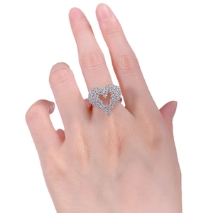 Elegant S925 silver heart ring with sparkling pave crystals shown on a hand