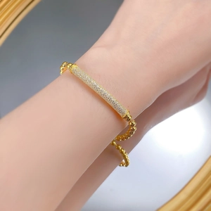 Elegant gold beaded bracelet with sparkling pavé crystal bar for women's jewelry