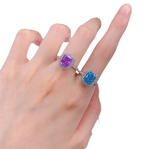 Women's 7x9 ice-cut violet and blue high carbon diamond engagement rings in halo setting
