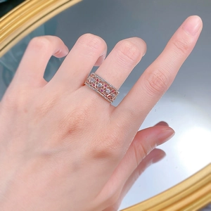 Retro S925 silver lace ring with rose gold vine hollow design and red gemstones