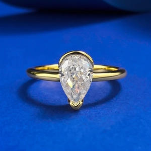 Elegant 925 Sterling Silver Waterdrop Ring Pear Cut White Rhinestone Gold Plated Minimalist Ring For Women Jewelry Gift