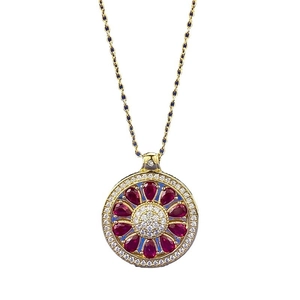 S925 silver gold-plated floral pendant necklace with red rubies and blue enamel