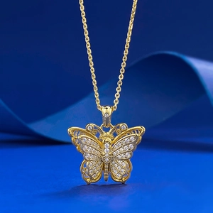 Collier Pendentif Papillon Évidé en Argent Sterling S925 Plaqué Or Avec Strass Chaîne Forçat Réglable Cadeau Bijoux Pour Femme
