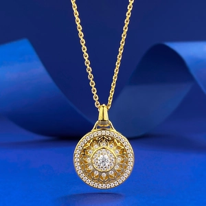 Collier Pendentif Boussole Mandala en Argent Sterling 925 Plaqué Or pour Femmes Hommes Ajustable Style Chinois Bijoux en Strass