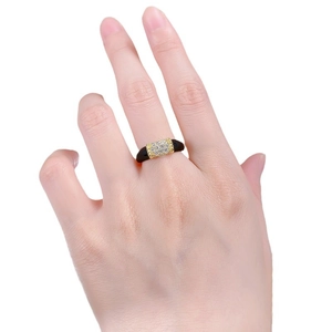 Bague vintage en argent 925 avec agate noire, placage or et zircons pour femmes